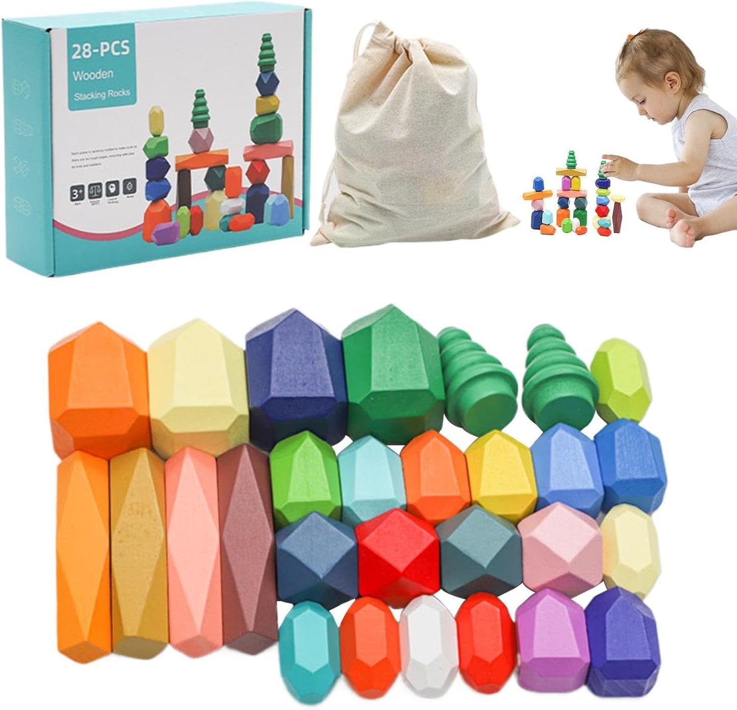 Montessori Wooden Stone Blocks